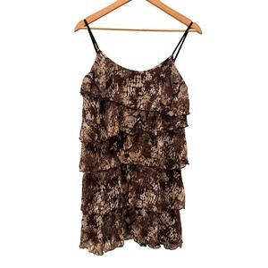 Julie's Closet Brown Snakeskin Tiered Ruffle Mini Dress Y2K Small Babydoll Indie